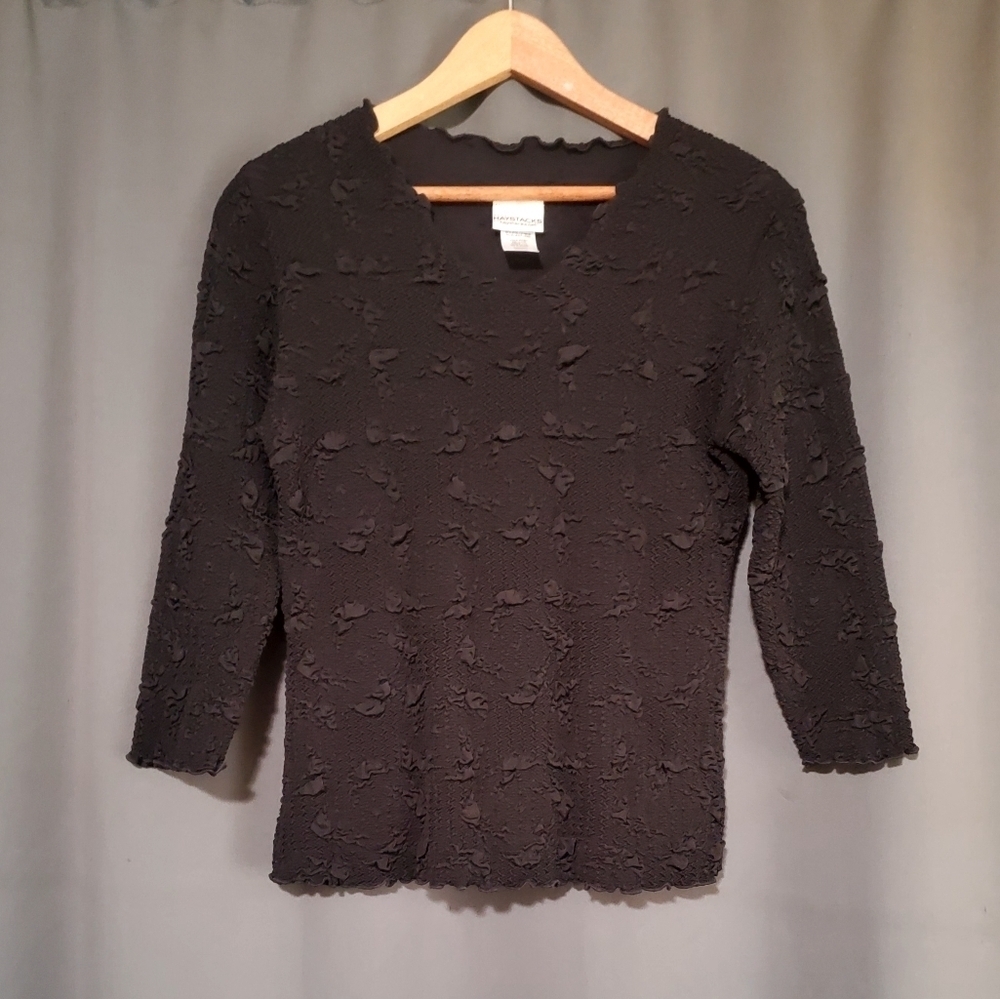 Haystacks Black Textured 3/4 Sleeve Shirt Size Small BLACK ADUENA SURREAL